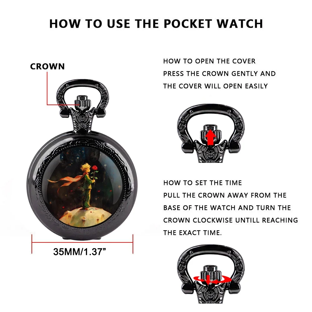 ساعة جيب على شكل قبة زجاجية من برينس آند روز مع سلسلة وقلادة كوارتز عتيقة هدية للرجال والنساء #6