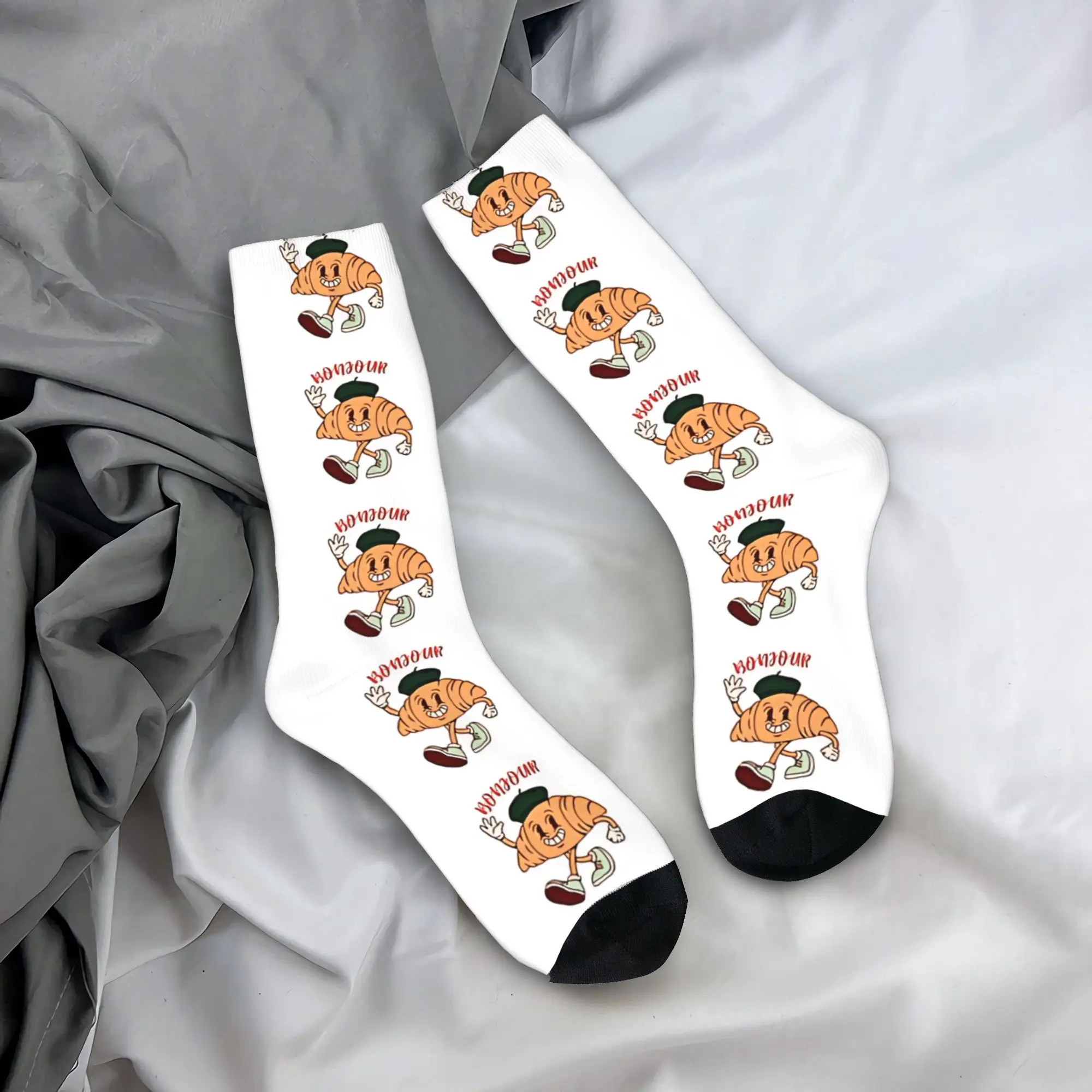 

Bonjour croissant Socks Autumn Stockings Korean Men Warm Soft Socks Printed Outdoor Non-Slip Socks