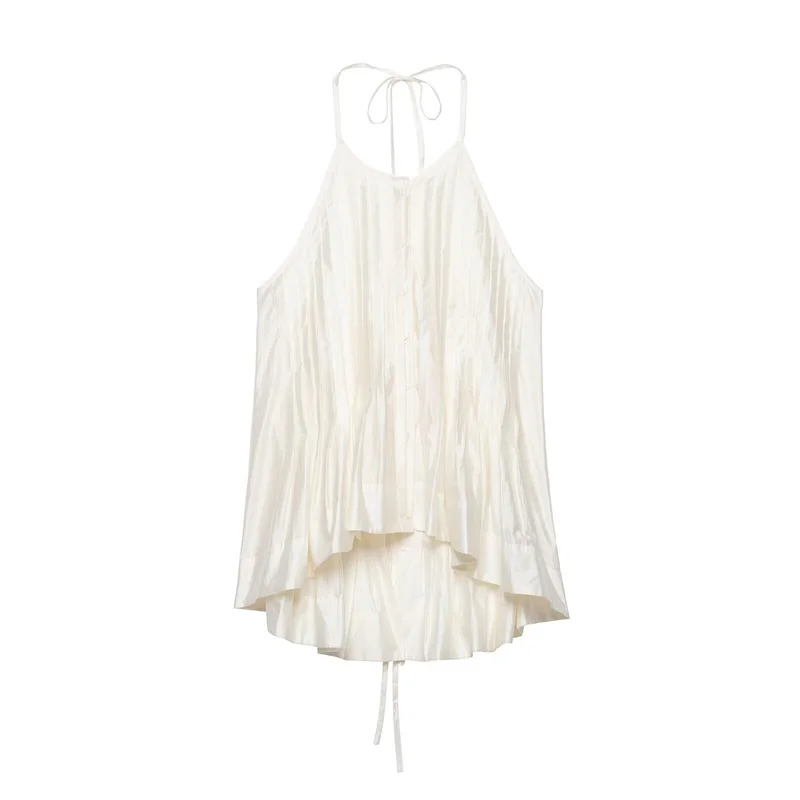 ZHIO Women's Top 2026 Summer New Beige Camisole Made of Draped Acetate Fabric, Sexy Top for Beach Vacation Sexy  Elegant