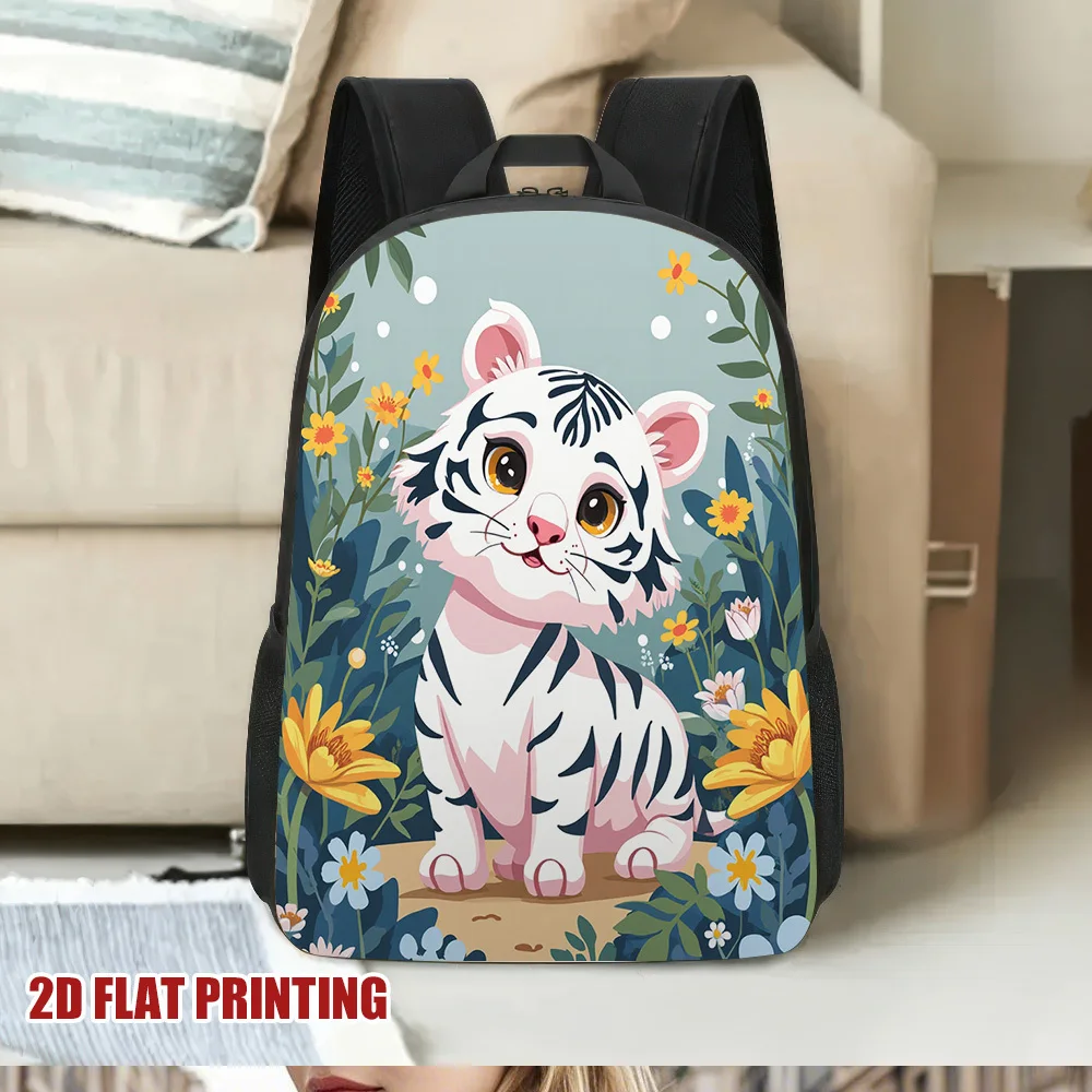 

1 Stylish Flower Tiger Art 2D Graphic Printed Backpack - Lightweight Large Capacity School Bag, Adjustable Shoulder Strap