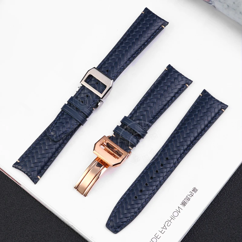 20mm 22mm Curved End Woven black blue cowhide watch strap For IWC PILOT´S IW329304/388113 PORTUGIESER IW371625/371620 PORTOFINO