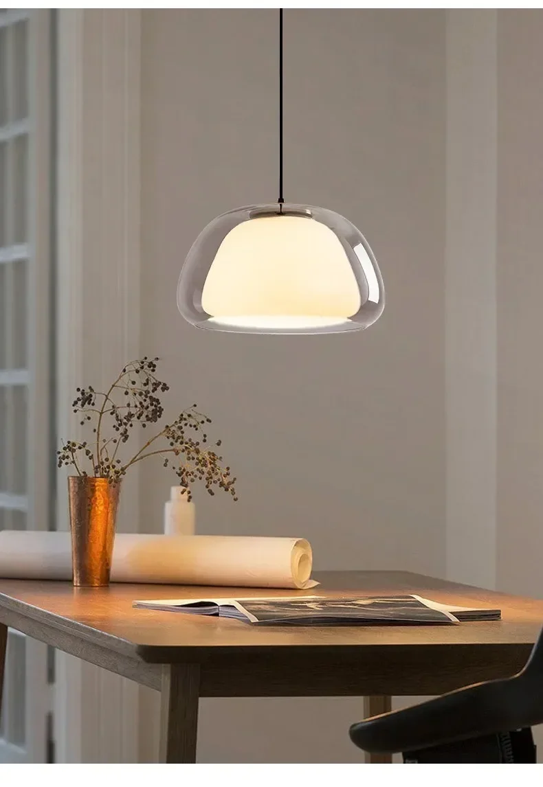 Creative Jelly Pendant Light Nordic Design Restaurant Kitchen Light Transparent and Milk White Double Layer Glass Chandelier