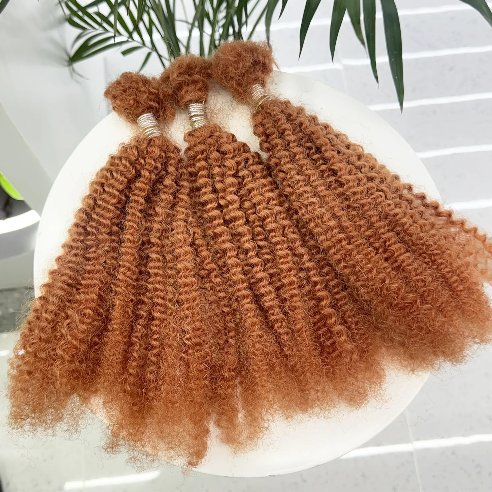 16 Zoll Afro Kinky Curly Echthaar-Bulk für Dreadlocks, Afro Kinky Bulk Echthaar zum Flechten, 30g/Packung, Färbbar – Detail 35
