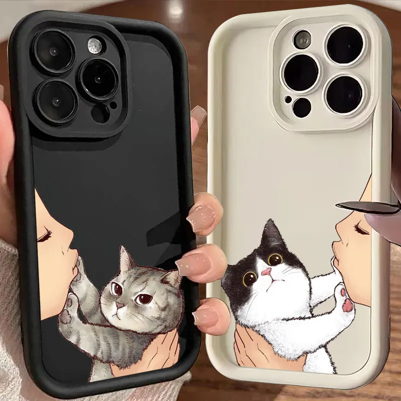 Cat American short Shorthair kiss Phone Case for iPhone 16 Cases iPhone 15 14 13 12 Mini 11 Pro Max 16 Plus XS 15Pro Back Cover