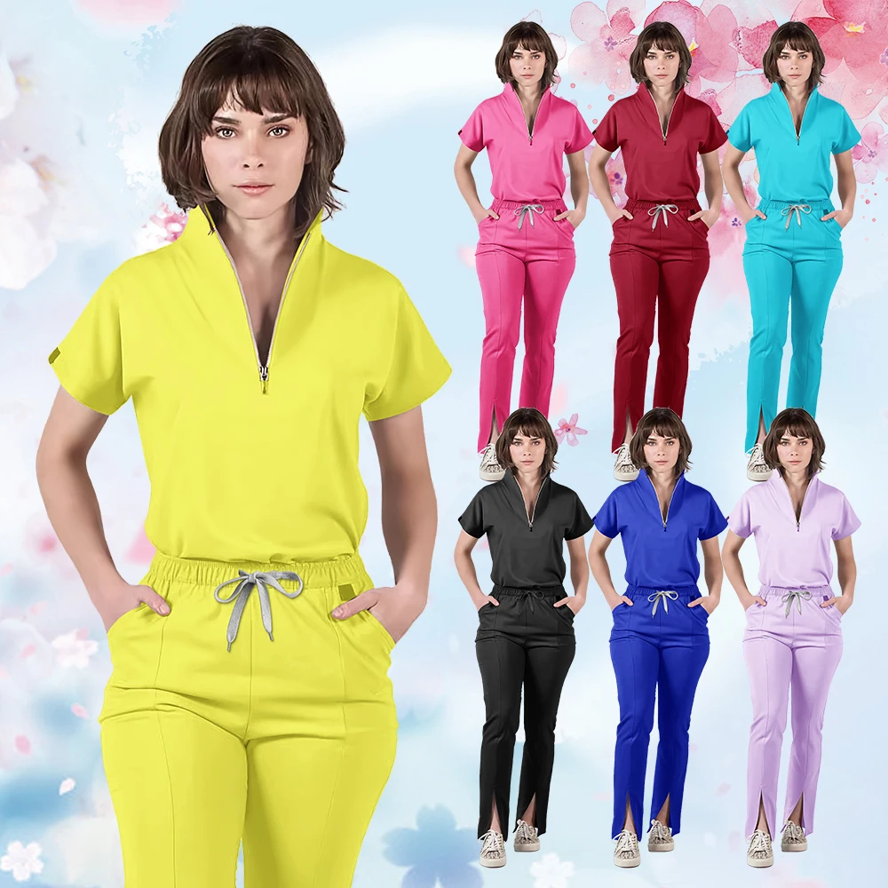 美容作業服女性医療看護師制服外科スクラブセットスパトップパンツクリニック介護者服看護制服ジッパースーツ