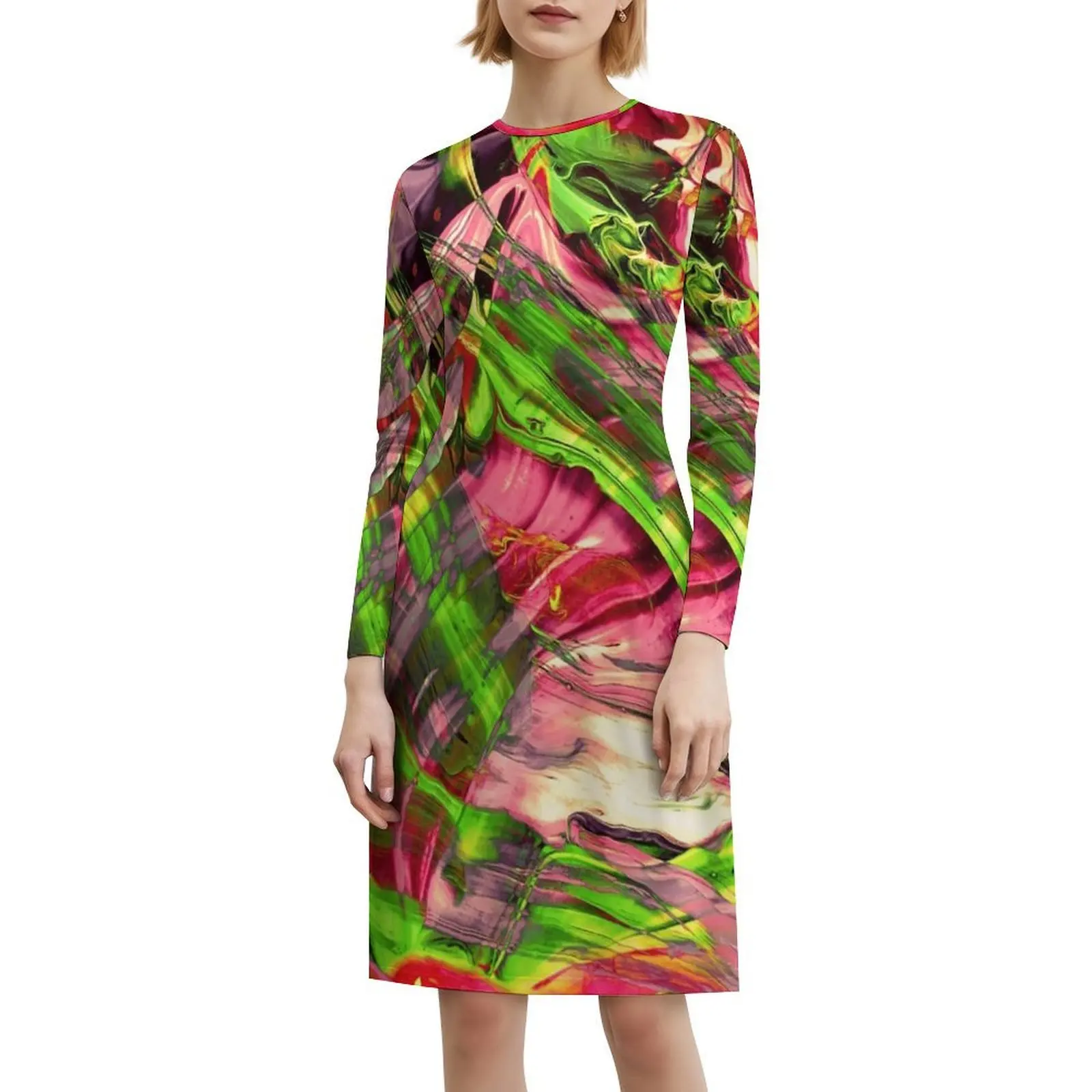 Lukisan Abstrak Berwarna-warni I Gaun Liburan Seksi Untuk Wanita Pesta Pantai Gaun Mini Ulang Tahun Lukisan Abstrak Akrilik