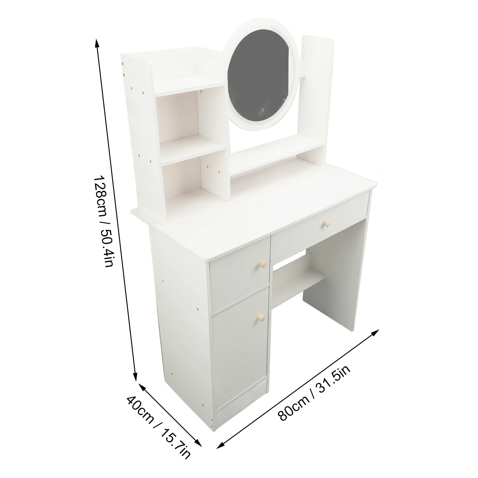 Makeup Table White Practical Multiple Shelves Makeup Vanity Desk Multifunction 2 Drawers Stable with Mirror and Lights for Home image 6