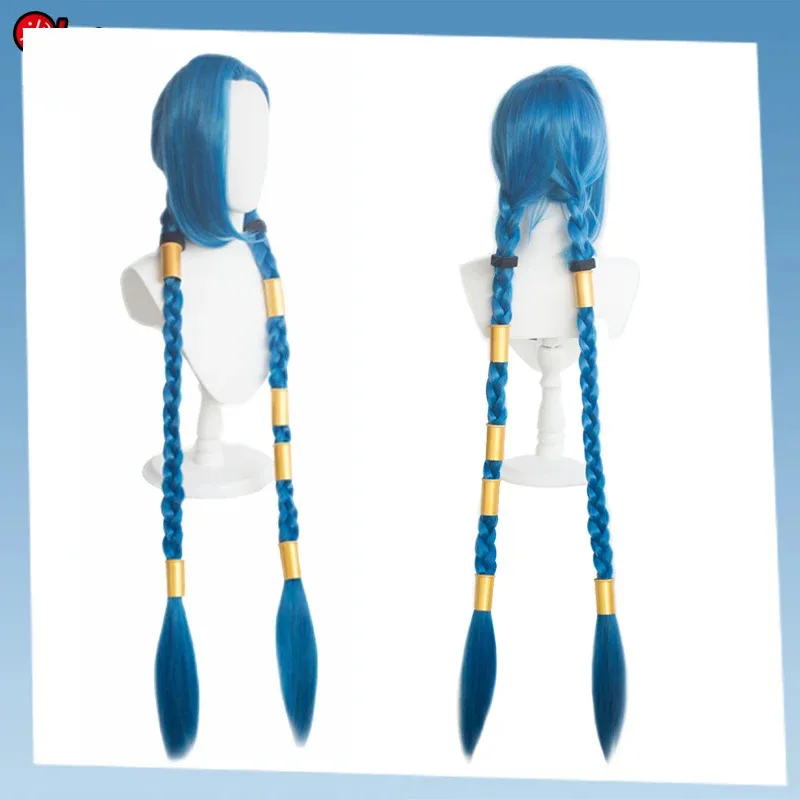 DY20LOL Jinx شعر مستعار تأثيري Jinx الضفائر الزرقاء شعر مستعار مدفع فضفاض مع ضفائر زرقاء شعر Jinx LoL Arcane Jinx تأثيري بندقية Accessori