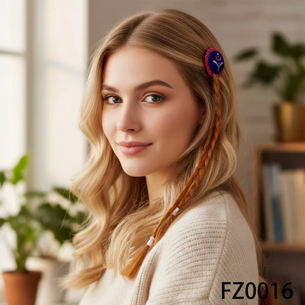 PESENAR Brown Braided Wig Hair Clip with Embroidered Detail Role-Playing & Costume Accessory