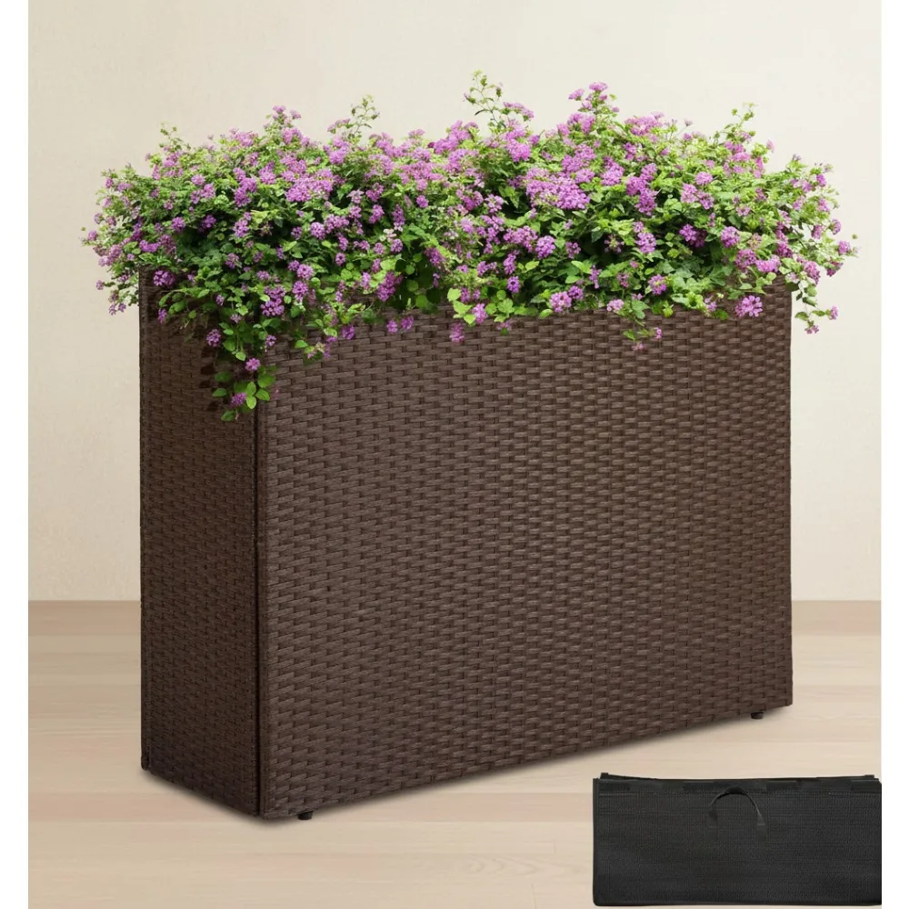 سرير حديقة مرتفع لزراعة الخوص في جميع الأحوال الجوية، وعاء زهور الروطان ذاتي السقي بطول 24 بوصة للاستخدام الداخلي والخارجي #1