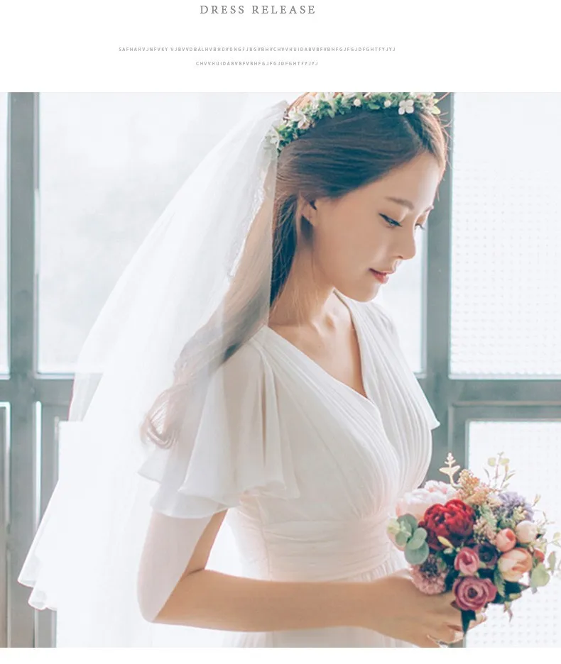 Chiffon Ready-Made Light Wedding Dress Travel Photography Forest Style Double Shoulder V Neck Long Dress Bride Wedding Going Out 202 4 New Style