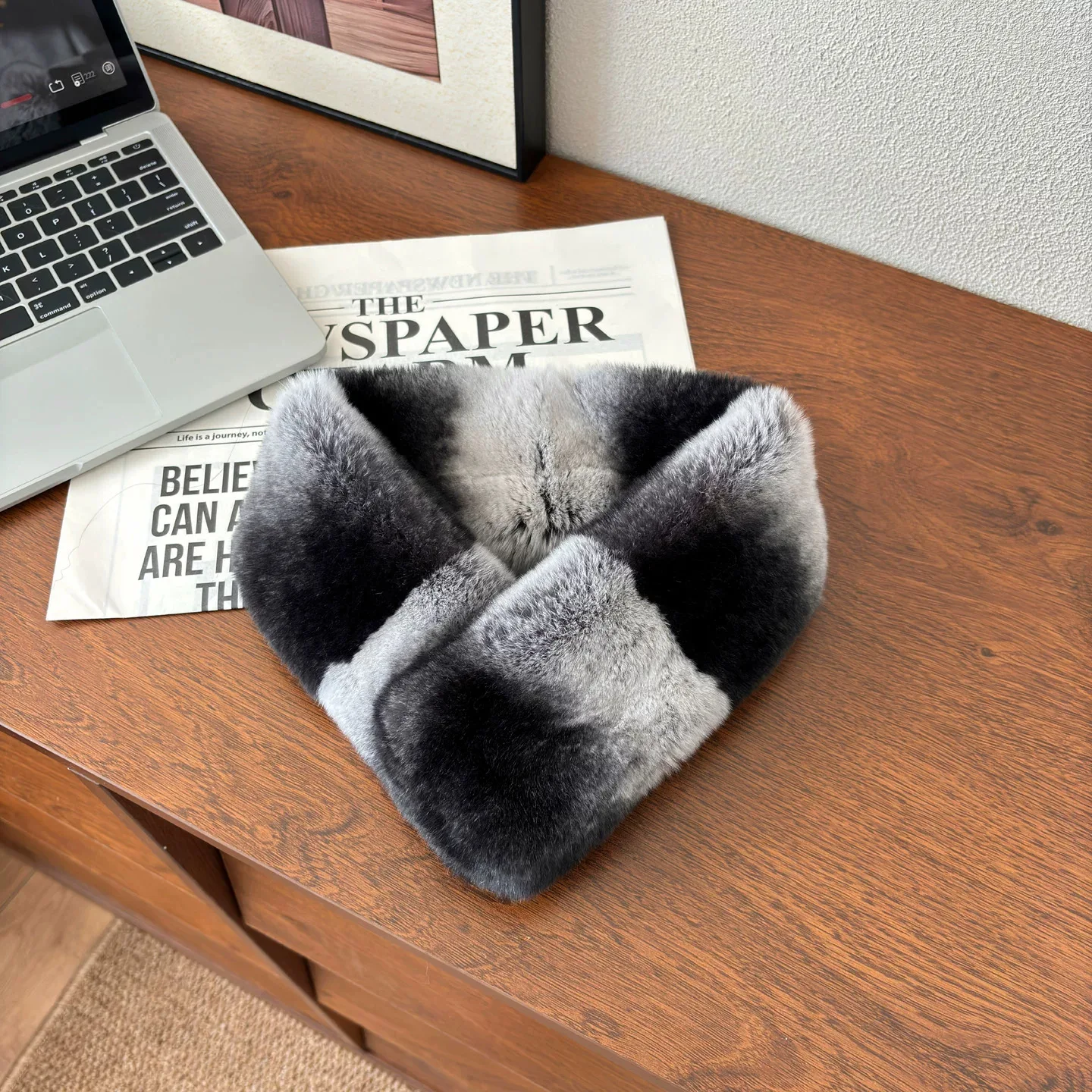 Winter Thickened Chinchill Color Real Rex Rabbit Fur Scarf  Magnetic Buckle Whole Skin Ladies Warm Fur Collar Neck Warmer