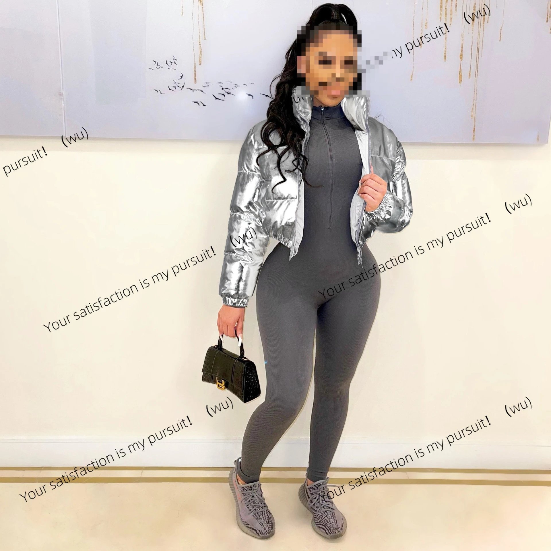 

Autumn and winter new European and American women's clothing fashion bronzing trendy cotton-padded clothes casual short jacket