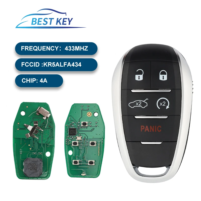 

BEST KEY Keyless Remote KR5ALFA434 A2C97635100 For Alfa Romeo Giulia Stelvio 2017 2018 2019 2020 433MHz 4A Chip Smart Key Fob