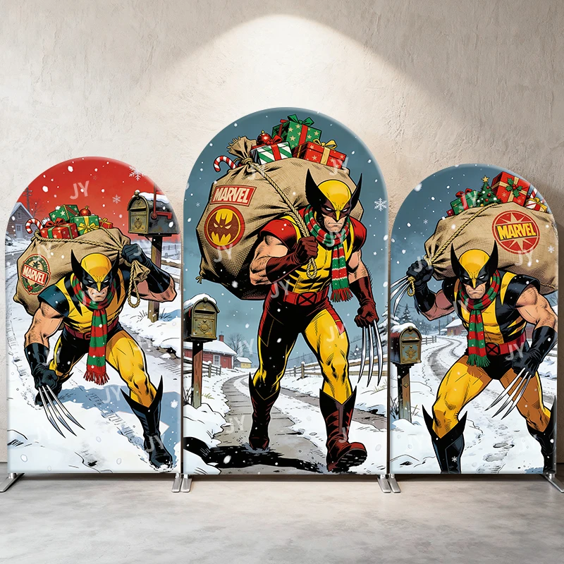 

Wolverine Christmas Gift Delivery Arch Backdrop Cover Plaid Scarf Festive Scene For Kids Birthday Baby Shower Photo Booth