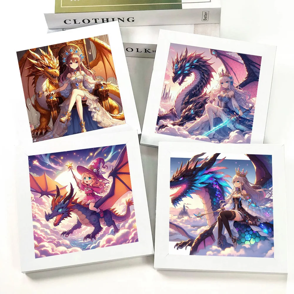 Cartoon Anime Cute Girl Riding Dragon 5D Diamond Painting Cool Queen Princess Full Drills Mosaic Kits Embroidery Cross Stitch