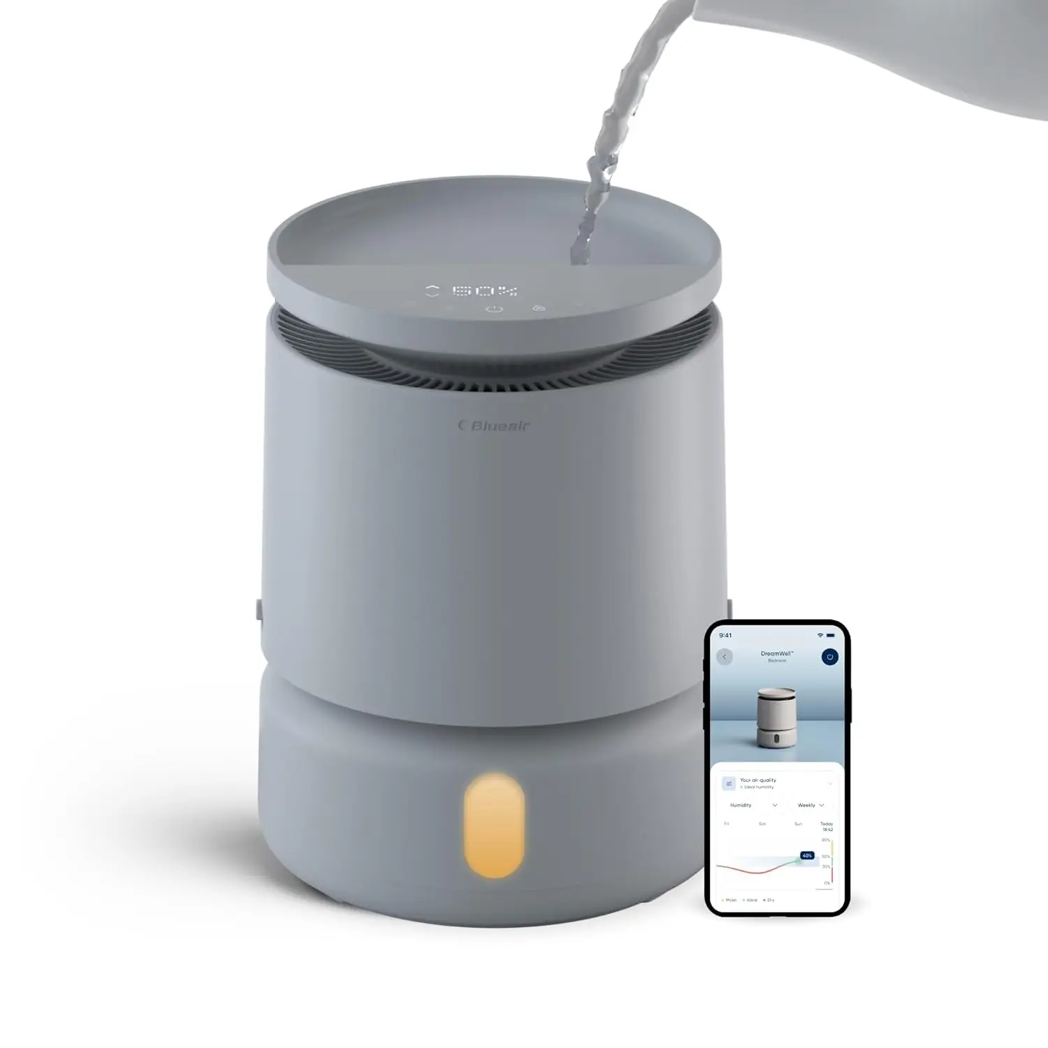 

Увлажнитель воздуха DreamWell - 48 часов работы без капель, верхняя заливка, ароматический камень для масел, бесшумная работа с подсветкой, серый