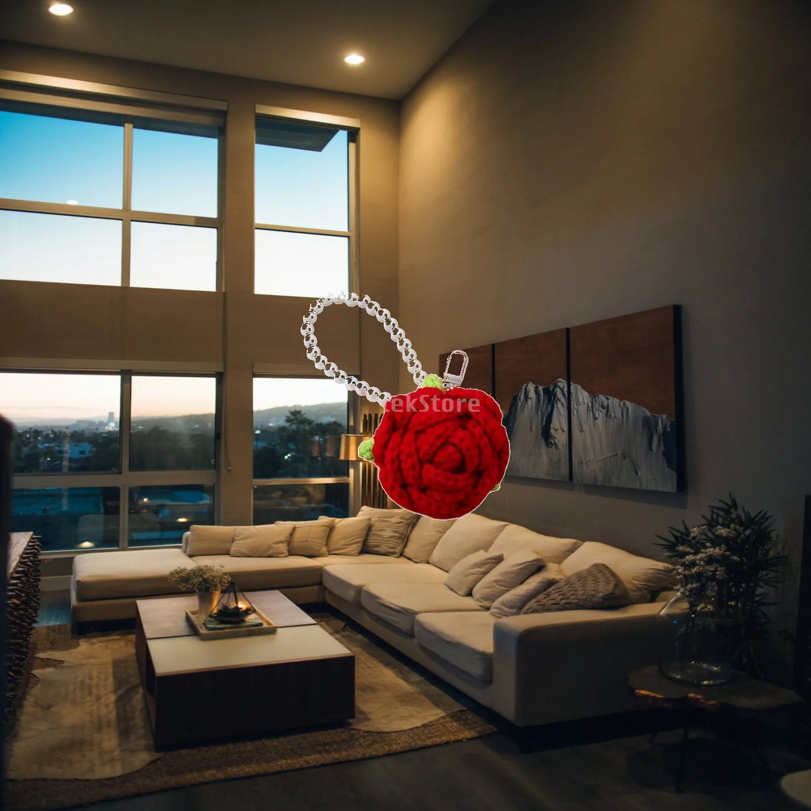 

Red Rose Woolen Keychain Plush Pendant Cute Bag Ornament for Mother's Day Valentine’s Day Gift