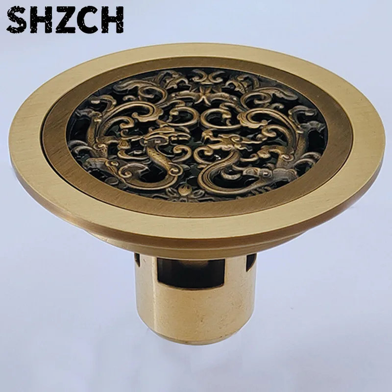 Copper Antique Round Deodorant Floor Drain Bathroom Balcony Shower Room Dry and Wet Sewer Pipe Deep Water 10cm Floor Drain