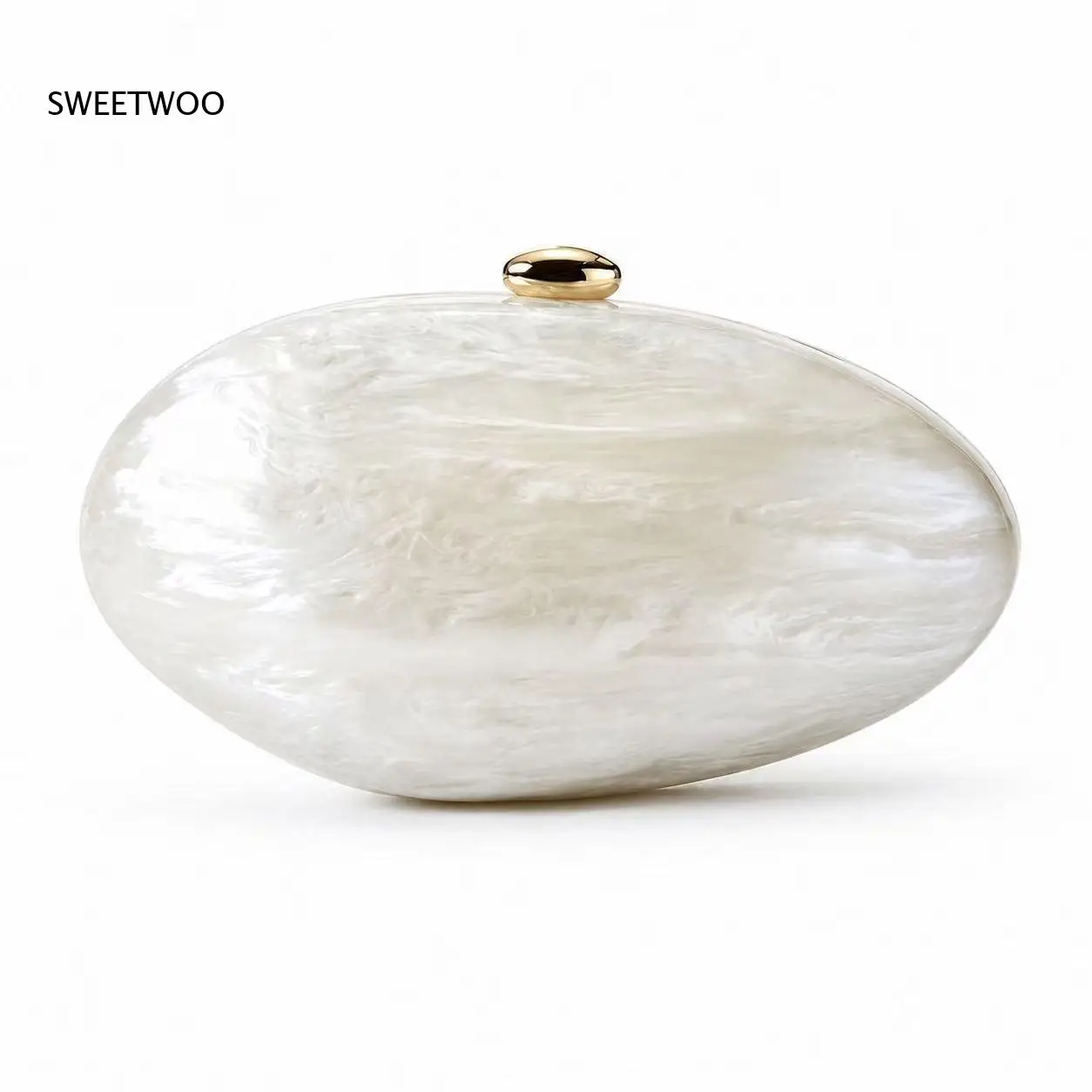 2026 Minimalistische Hartschalen-Oval-Handtasche mit abnehmbarem dünnem Ketten-Crossbody-Riemen für Hochzeiten, Abende und Dates – Aufbewahrungstasche