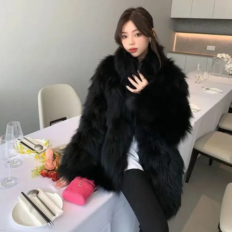 2023 New Autumn Winter Environmental Protection Fox Fur Jacket Women Outwear Long Thicke Fashion Mao Mao Coats Warm Parker Coat