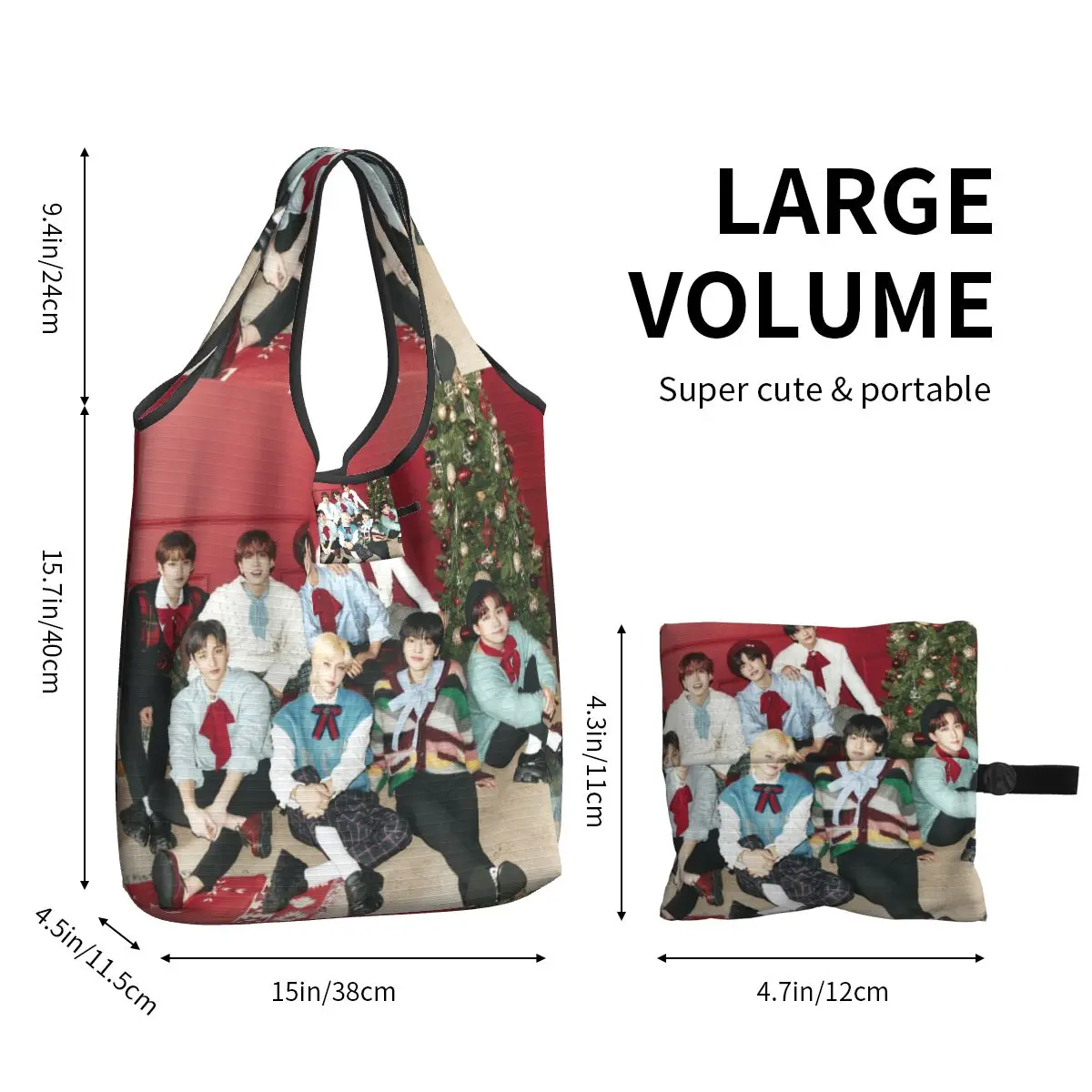 Kpop Star Singer Idol Shopping Bag Foldable Grocery Tote Bags Large Capacity Straykids Recycling Bags Washable Handbag