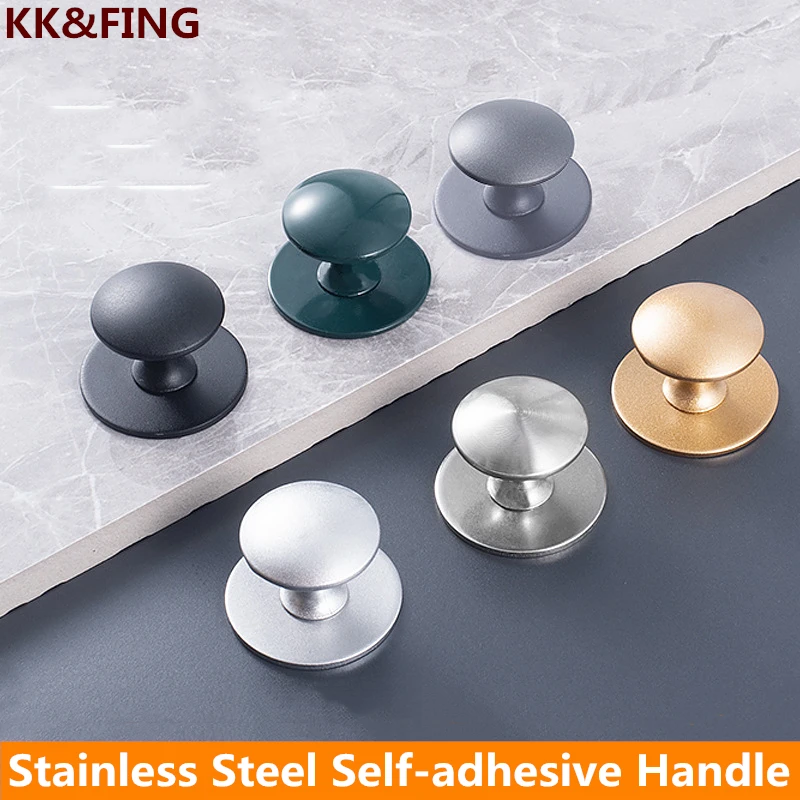 KK&FING Stainless Steel European Sstyle Single Hole Drawer kKnobs Glass Door Pulls Wardrobe Handles With Adhesive Wall Hooks