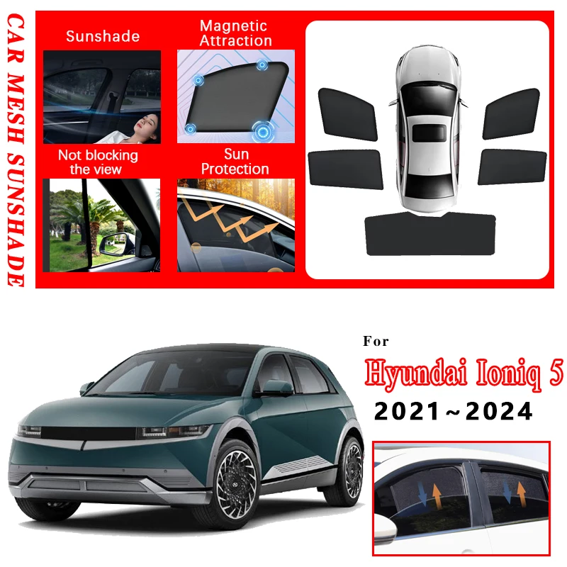 Car Full Coverage Sunshades For Hyundai Ioniq 5 Accessories NE 2021 2022 2023 2024 Heat Insulation UV Protection Mesh Sun Visor