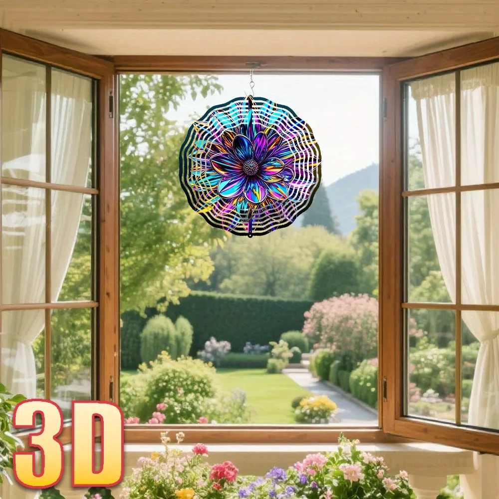 2D Flat Metal 'Colorful Metallic Flower. with, 360° Creative Wind Spinner