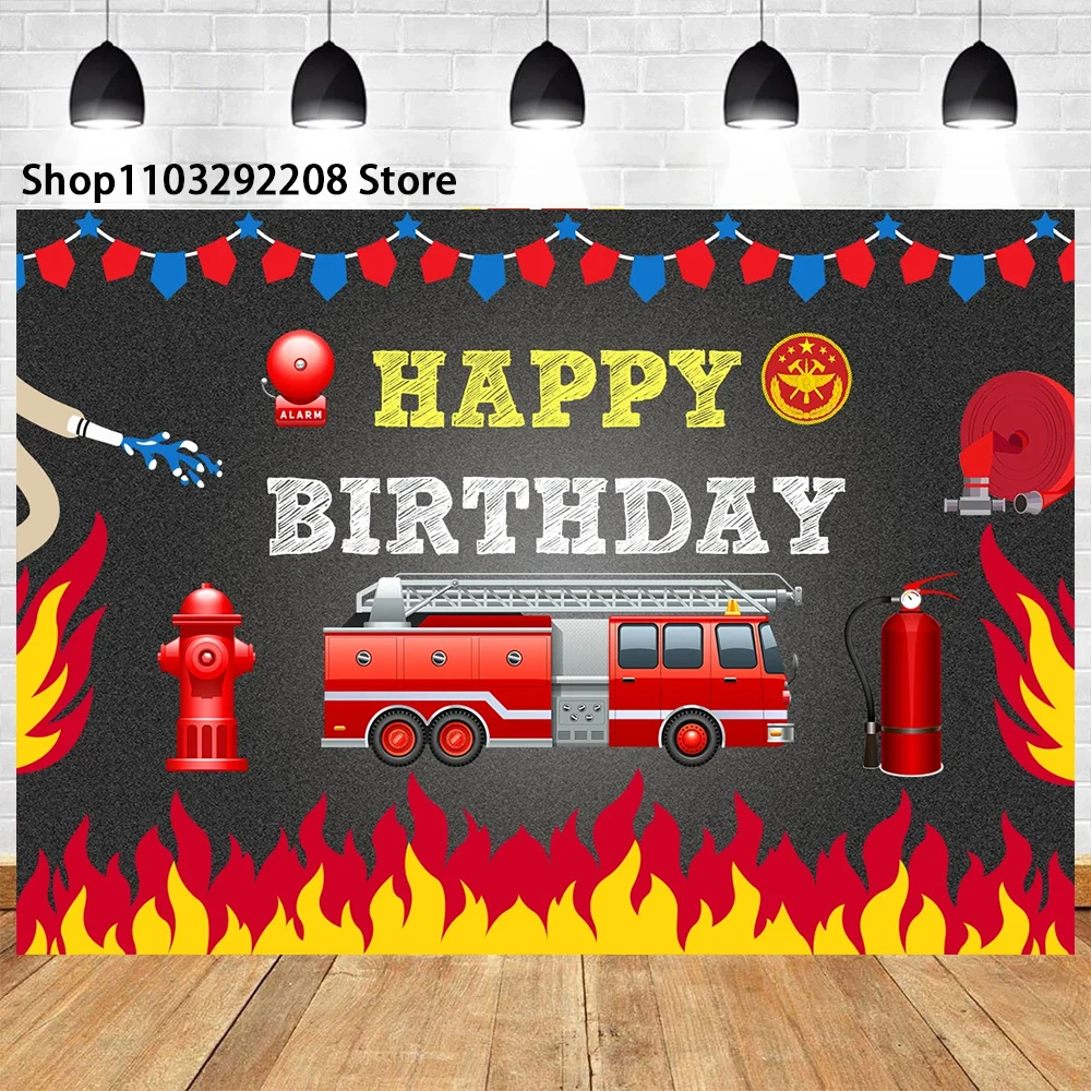 Fireman Firetruck Theme Baby Boy Birthday Party Backdrop Fireman Fire Truck Banner Portrait Photography Studio Party Supplies