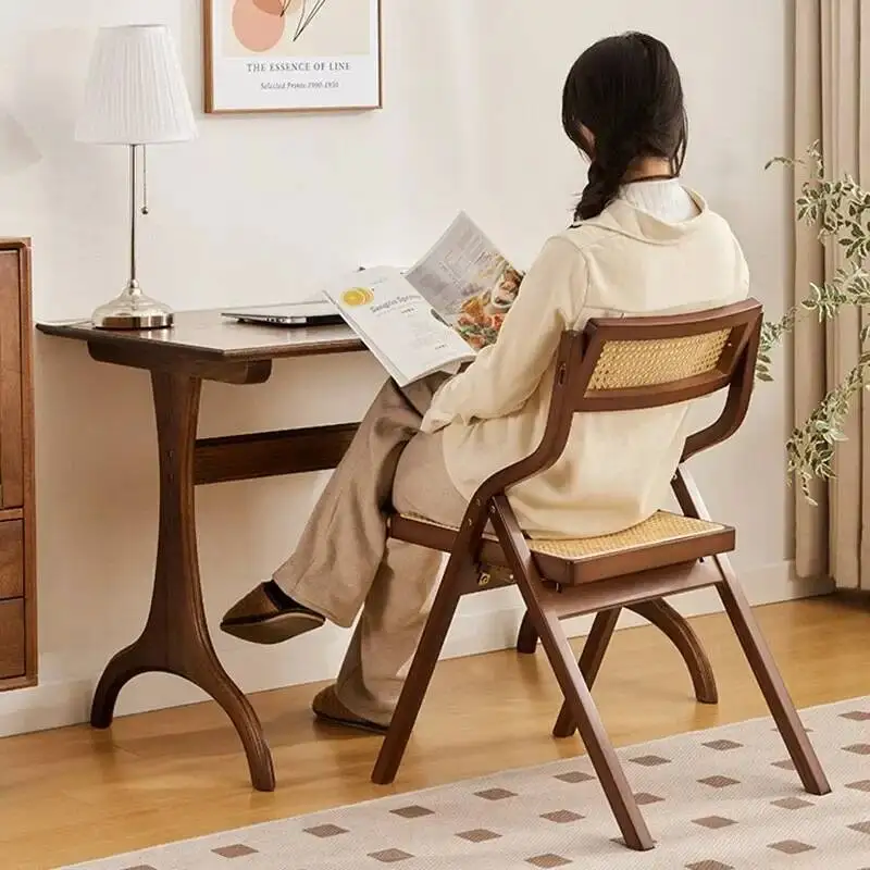 

Room Rattan Comfortable Bamboo Chair Folding Dining Household Backrest Dining Chair Simple Dining Chair Comfortable Study Decor