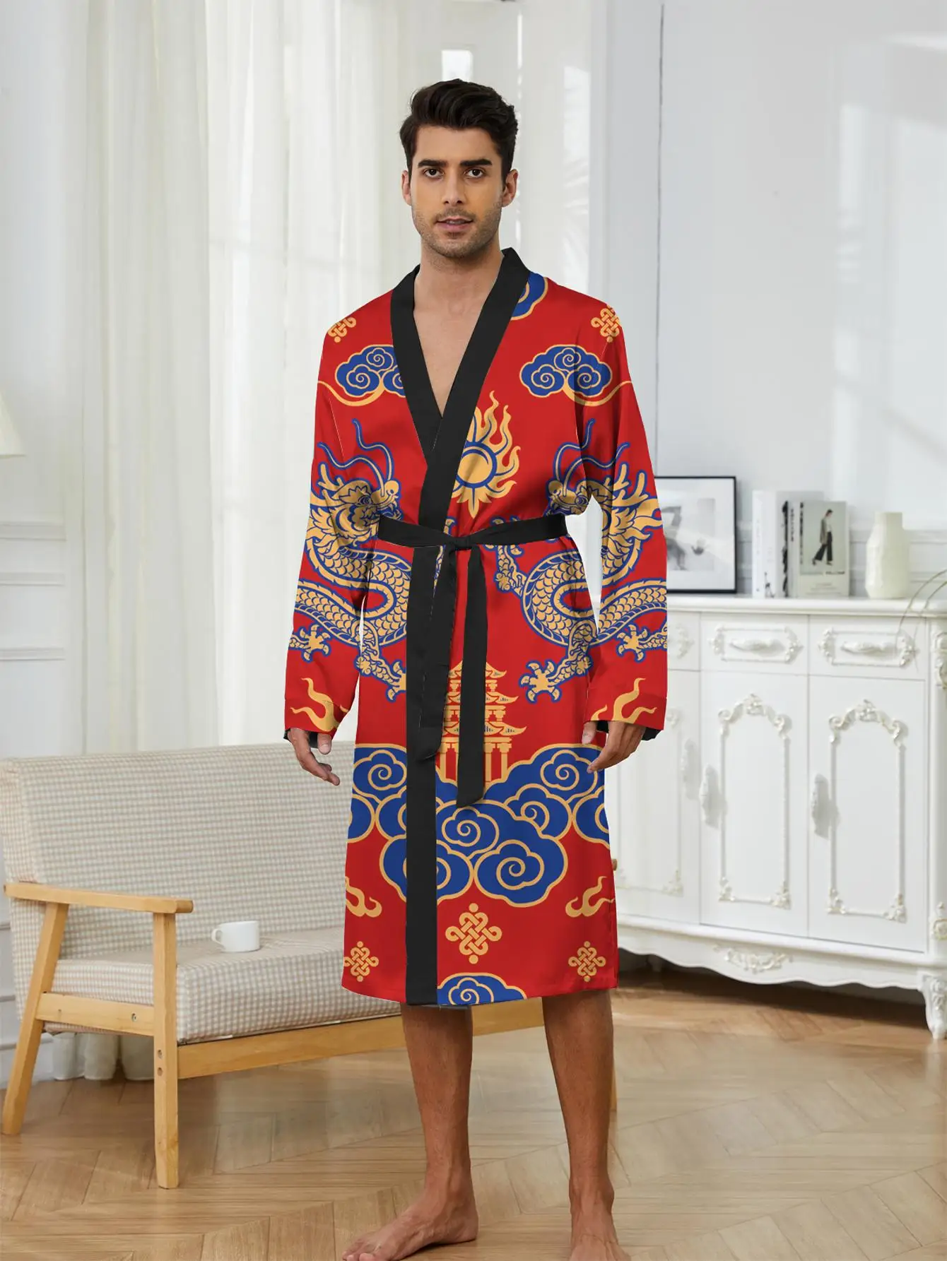 1pcs Men's Robes 2026 Spring/Summer Bathrobe sleepwear dressing gown 3D Printed Graphic Breathable Bathrobe men Funny pajamas