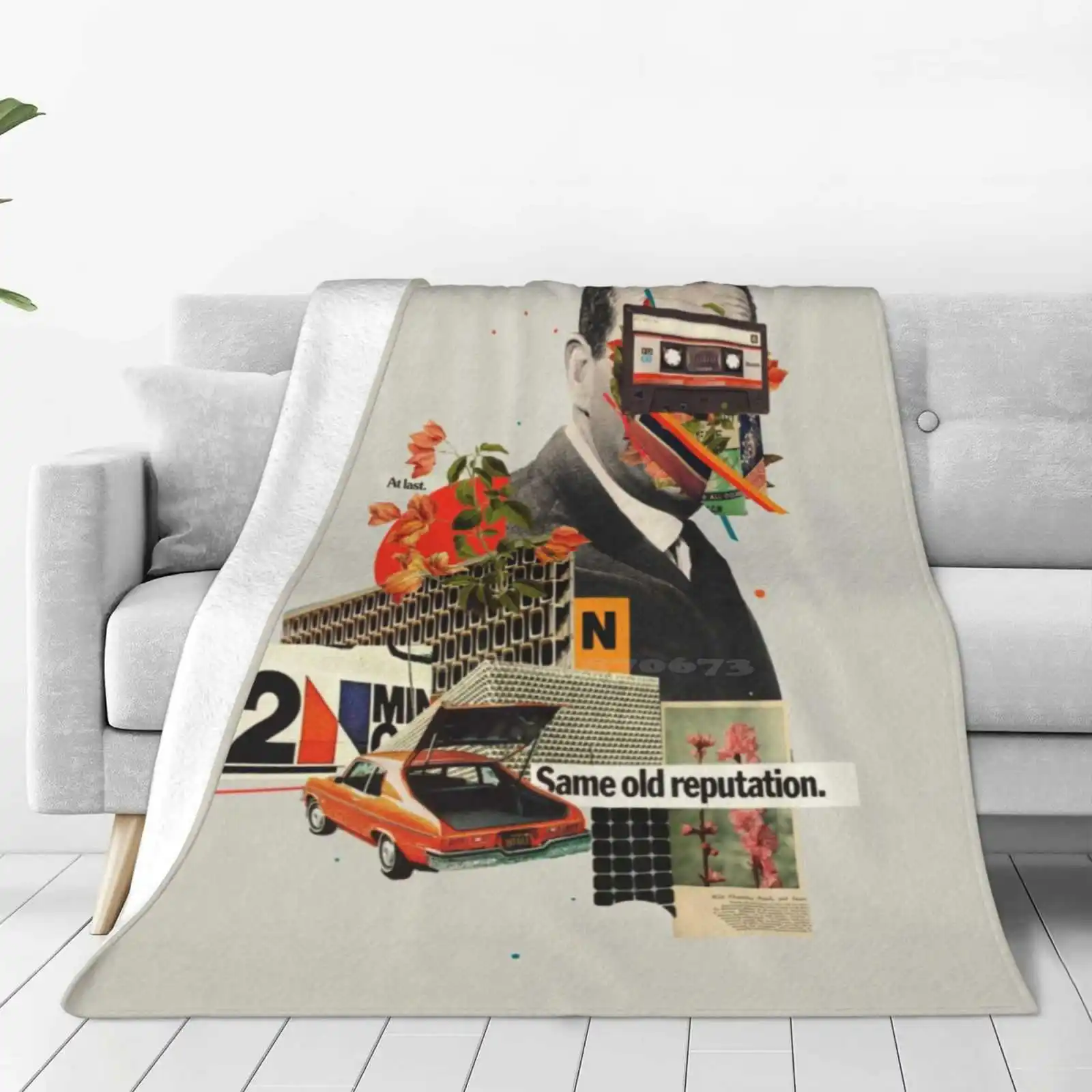 

Same Old Reputation Blanket Soft Warm Travel Portable Blanket Frank Moth Collage Vintage Retro Pop Art Old Adv Man Typography