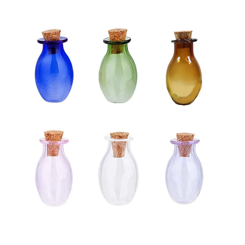 6Pcs Mini Oval Wishing Bottles with Cork Stoppers Transparent Small Glass Bottles DIY Craft Car Interiors Home Living Room Decor