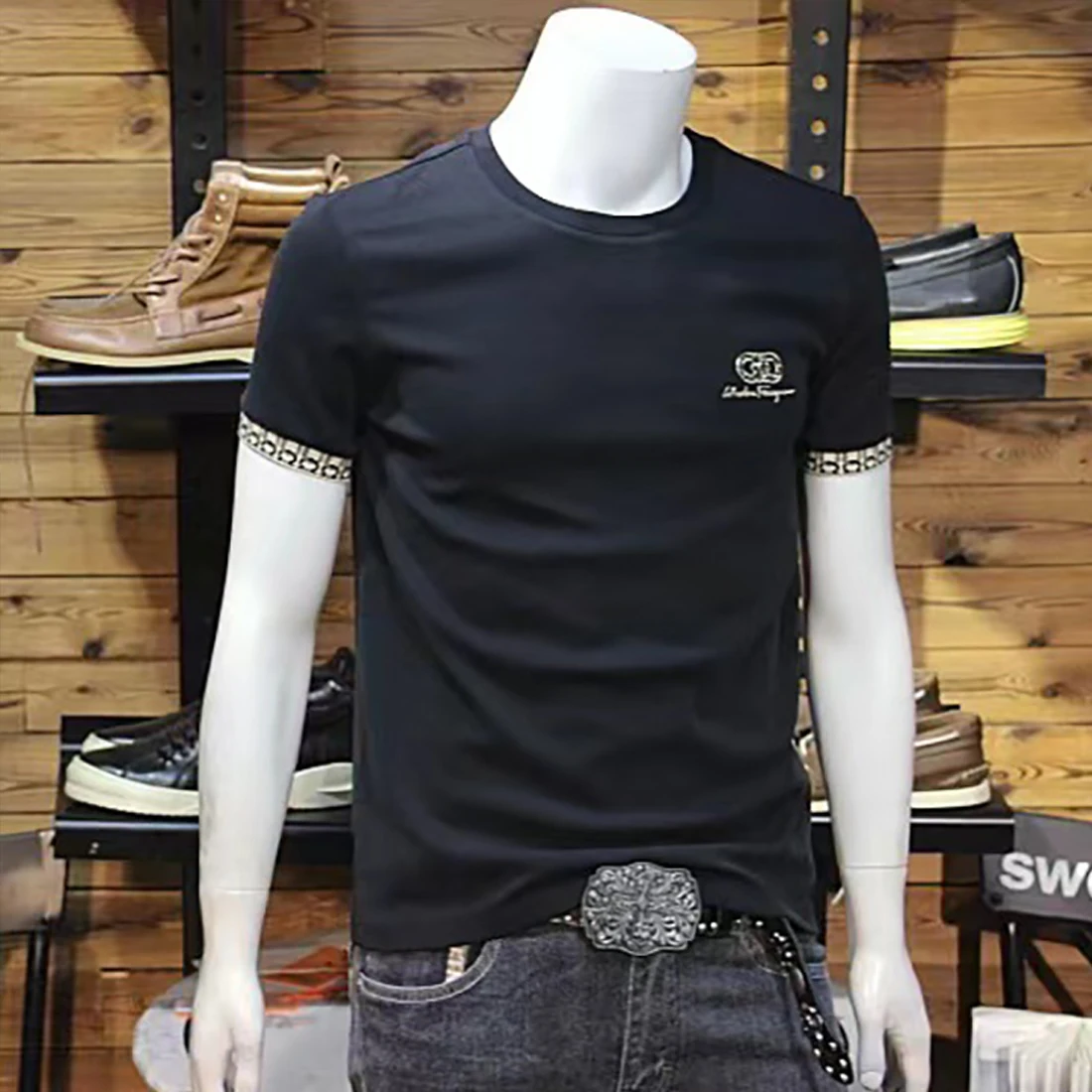 Men's Luxury T-shirt Modern Stylish Cotton Male Tees 2024 Summer New Slim Fit Round Neck Small Label Tops Fashion Man Clothing