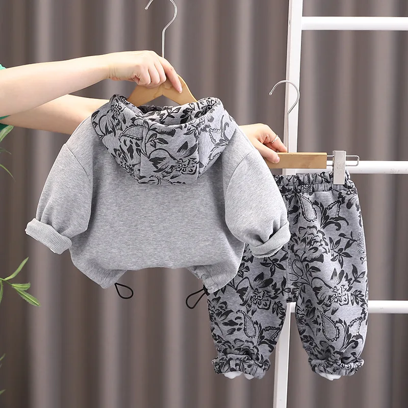 Spring Autumn Children's Suit 2025 New Baby Boy Clothes Fashion Printed Long Sleeve Hooded Sweatshirts and Pants Two Piece Set