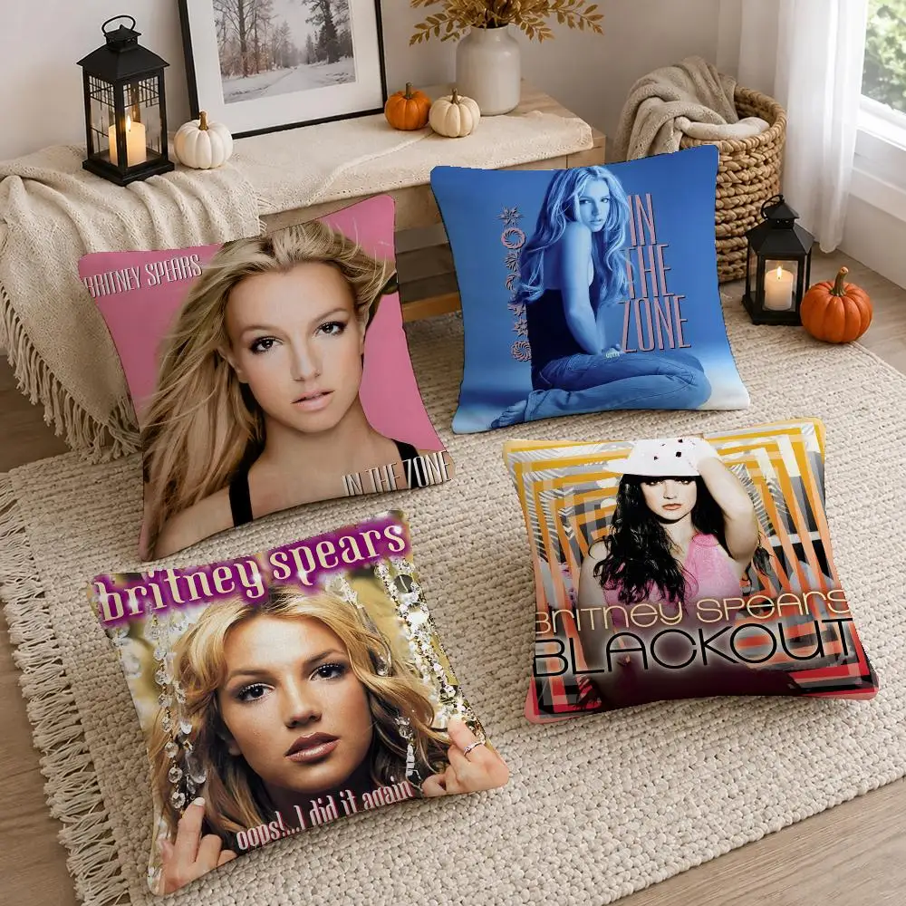 Pop Singer Britney Spears Cushion Cover Washable Short Plush Pillowcase, Wrinkle Resistant Cushion Cover for Bedroom Decor Gift