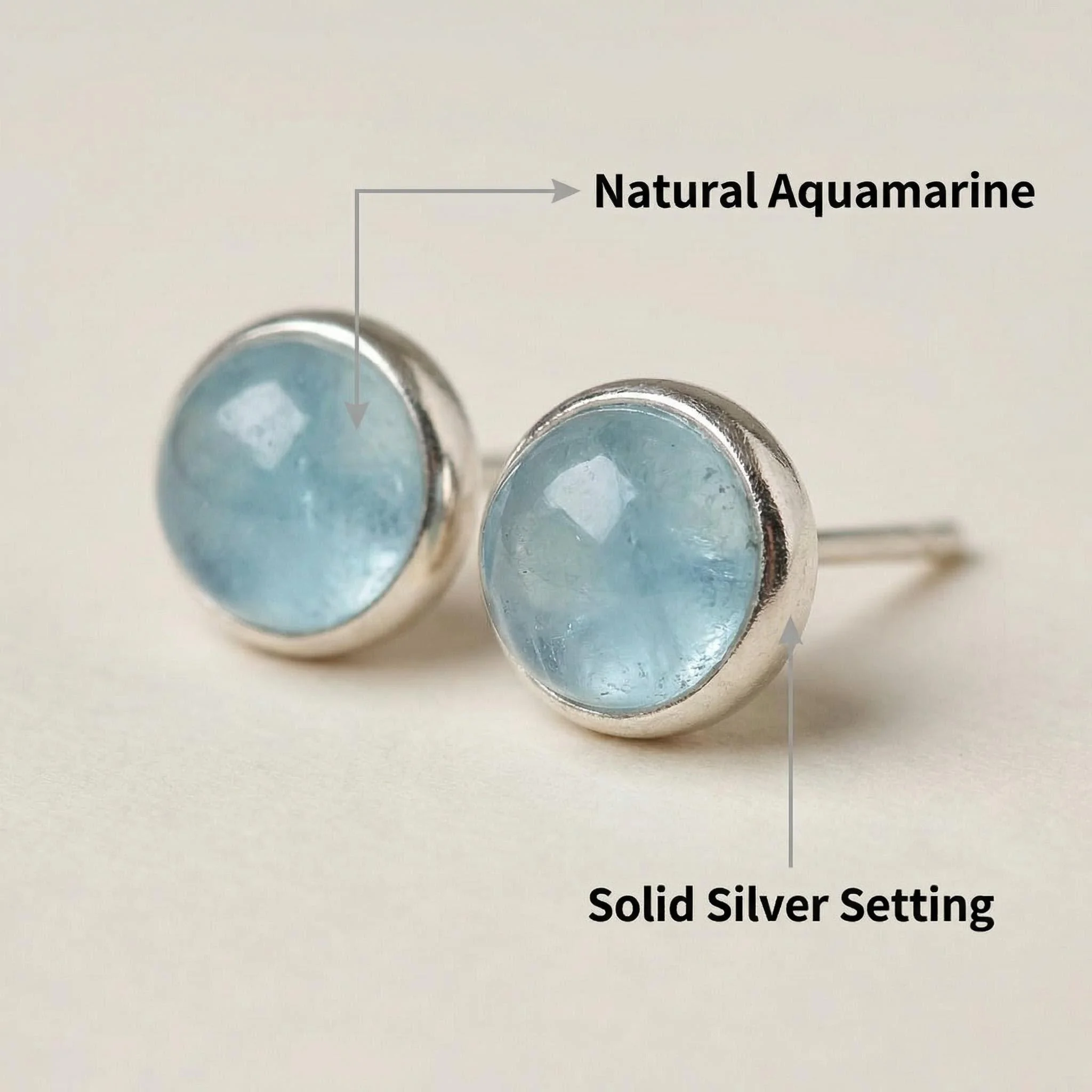 

ANNIE WU Natural Aquamarine Stud Earrings Hypoallergenic Solid Silver Setting Glossy Blue Gemstone Jewelry Gift for Women