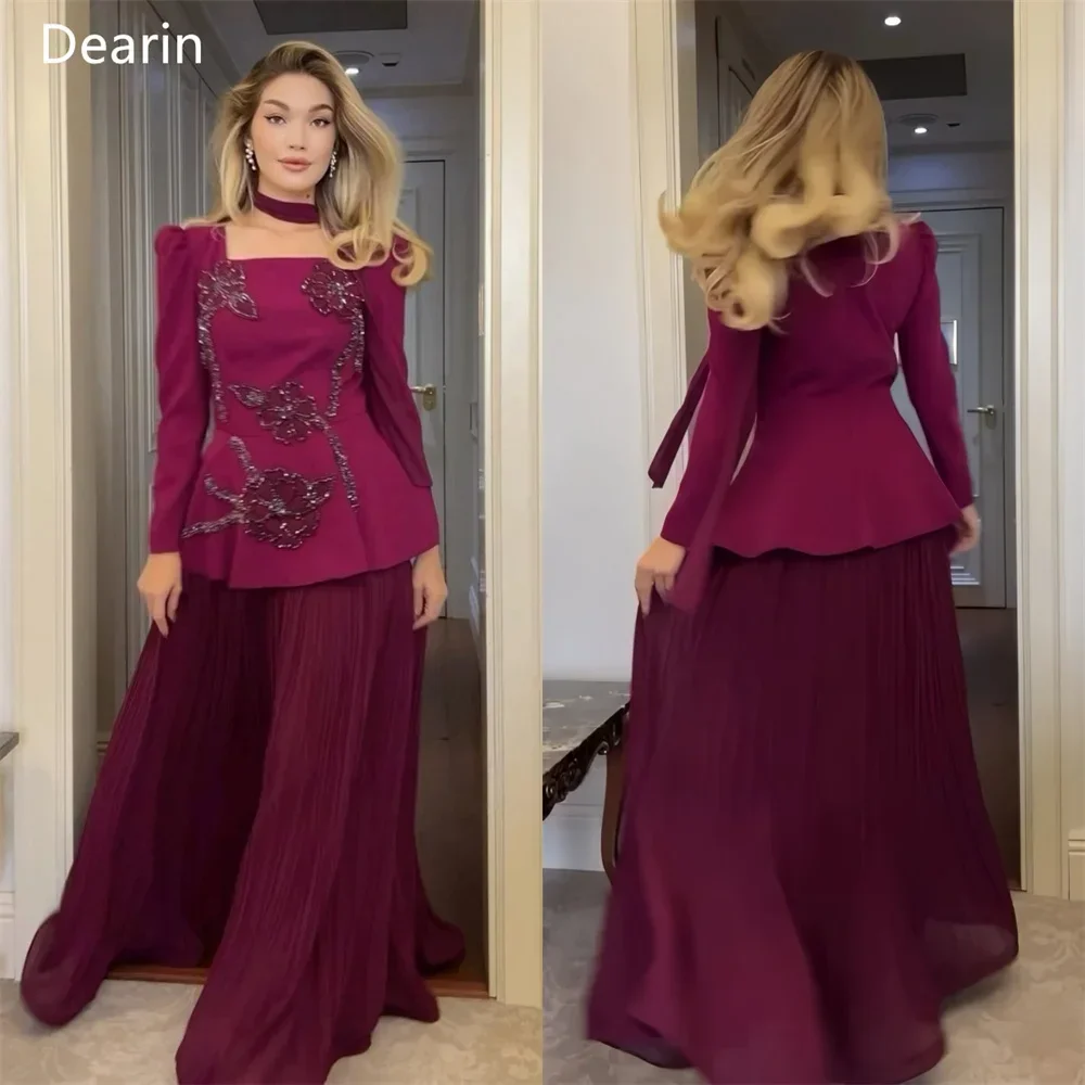 Customized Formal Gown Women Evening Dearin Square Collar A-line Floor Length Skirts Draped Applique Beading Bespoke Occasion Dr