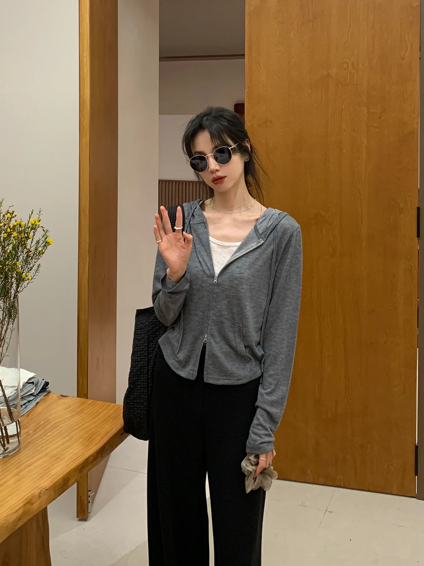 

BRIVIN Женский облегающий пуловер в корейском стиле с имитацией двухслойности, серый, вязаный, весенний, новый, с пэчворком, простой, универсальный топ