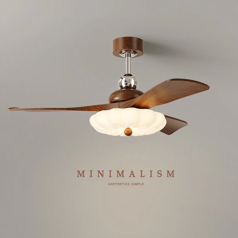 2025 Retro Fan Lamp With Ancient Style Walnut Wood Grain Large Blade Strong Wind Power Integrated Dining Room Electric Fan Lamp