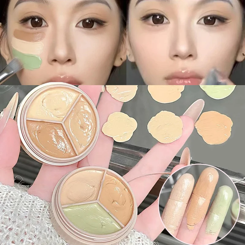 Paleta de Corrector de 3 Colores Verde Oliva, Resistente al Agua, Cobertura Total, para Ojeras, Líneas Finas, Iluminador para el Contorno de Ojos y Rostro