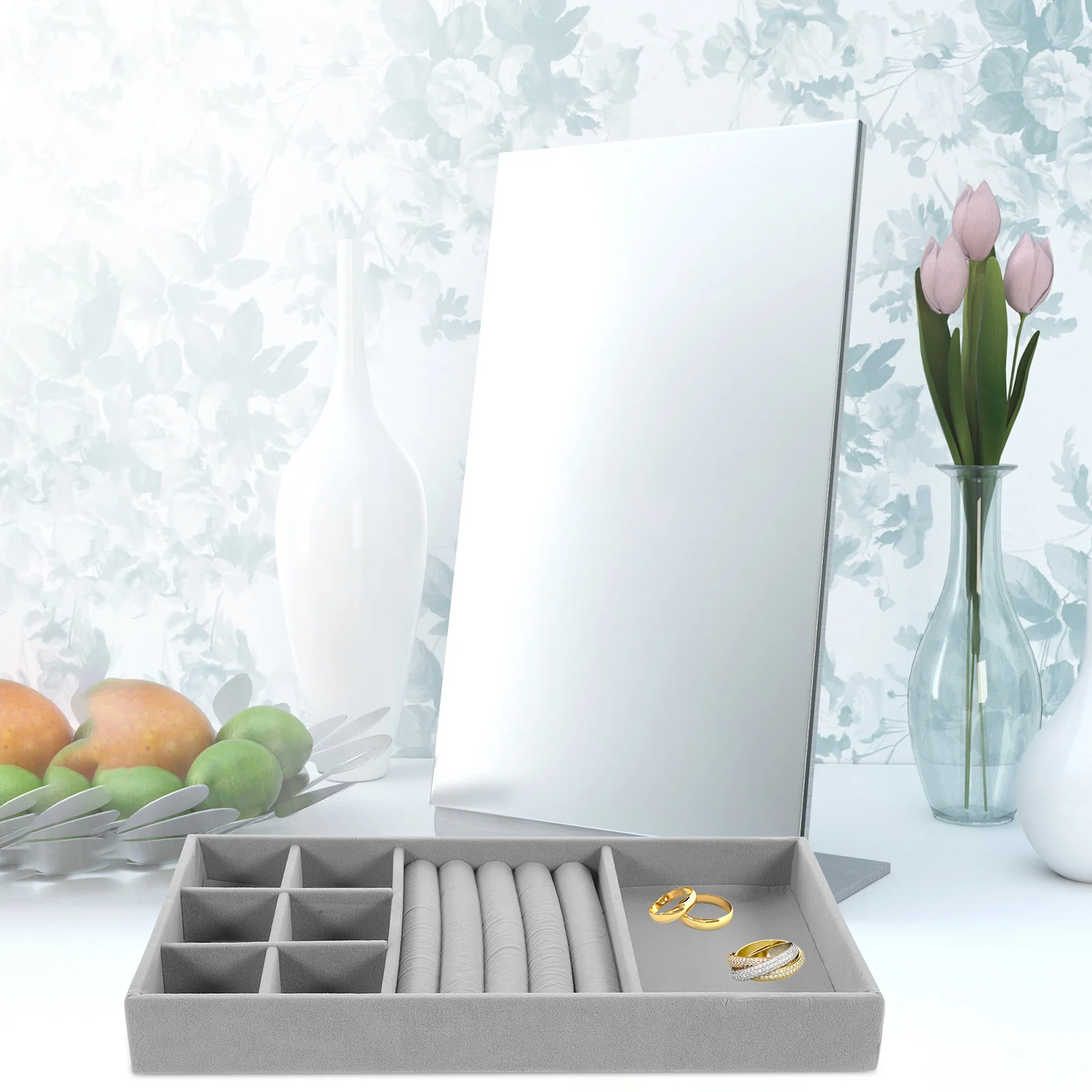 

Multifunctional Jewelry Storage Tray Exquisite Flannel Design Anti-Scratch Organizer for Home Dressing Table and Jewelry Store