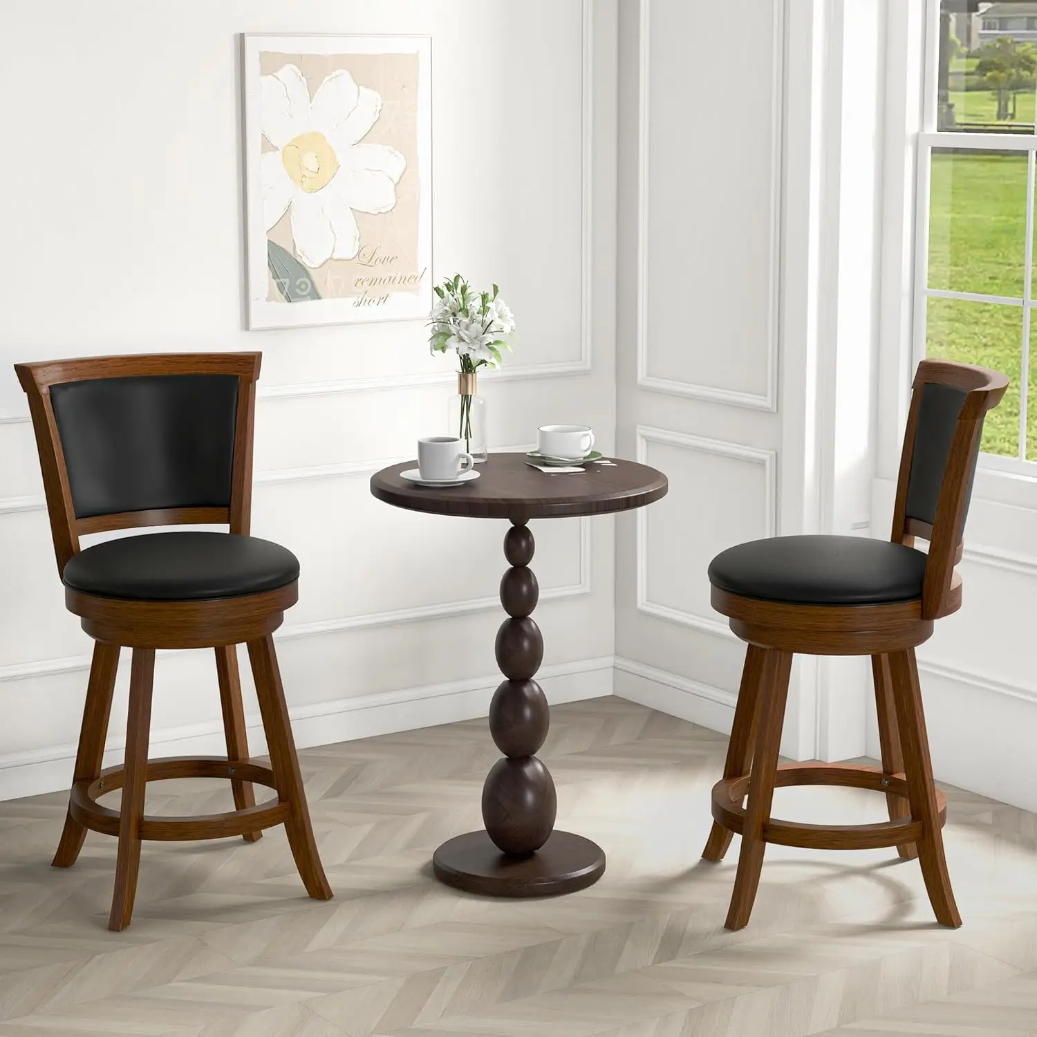 

Bar Stools Set of 2, 24" Counter Height Swivel Barstools with Back, 360 Degree Wooden Swivel Barstools with PVC Cushioned