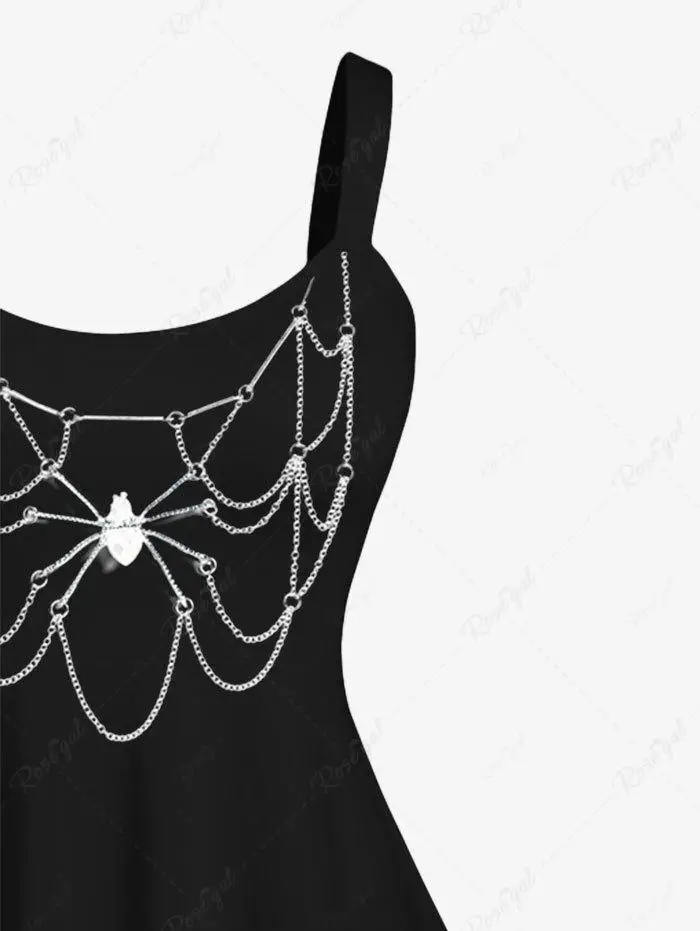 Plus Size Women's Halloween 3D Cross Gate Spider Chain Tassel Print Spring Summer A-Line Daily Casual Backless Cami Tank Dress