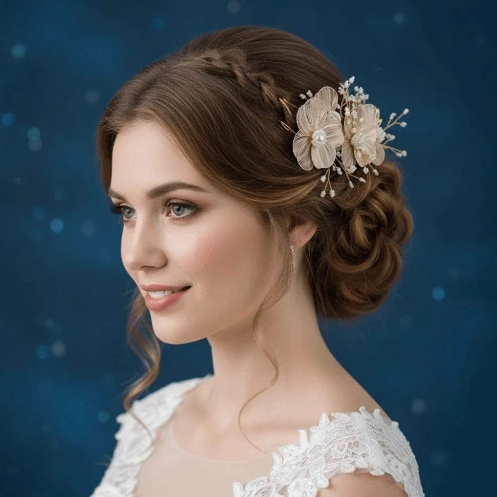 Headwear Alloy Bridal Hairpin Pearls High-level Wedding Headdress Luxury Elegant Flower Pinch Hair Clip Side Clip