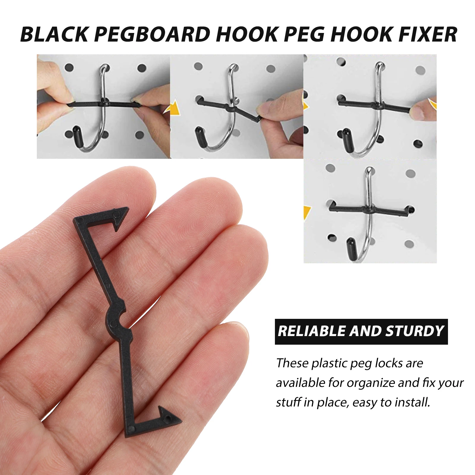 

200pcs Pegboard Hooks Black Peg Hook Fixer Organizer Accessories Fix Buckles Hanging Tools Practical Use