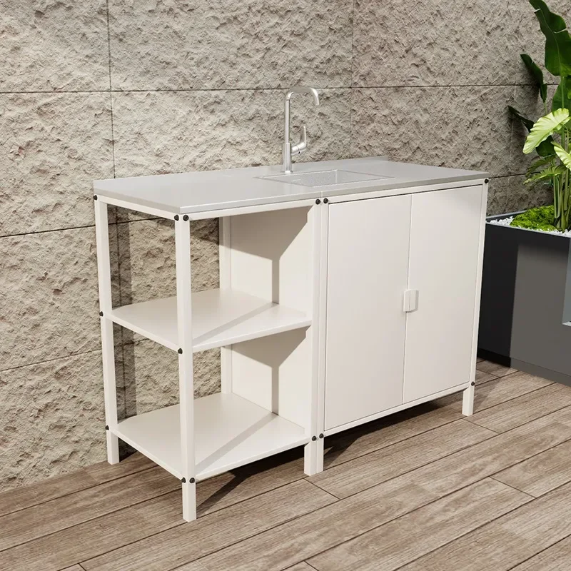 Outdoor Stainless Steel Integrated Sink Cabinet Utility Locker with Operating Table Accent Furniture for Home Courtyard Balcony