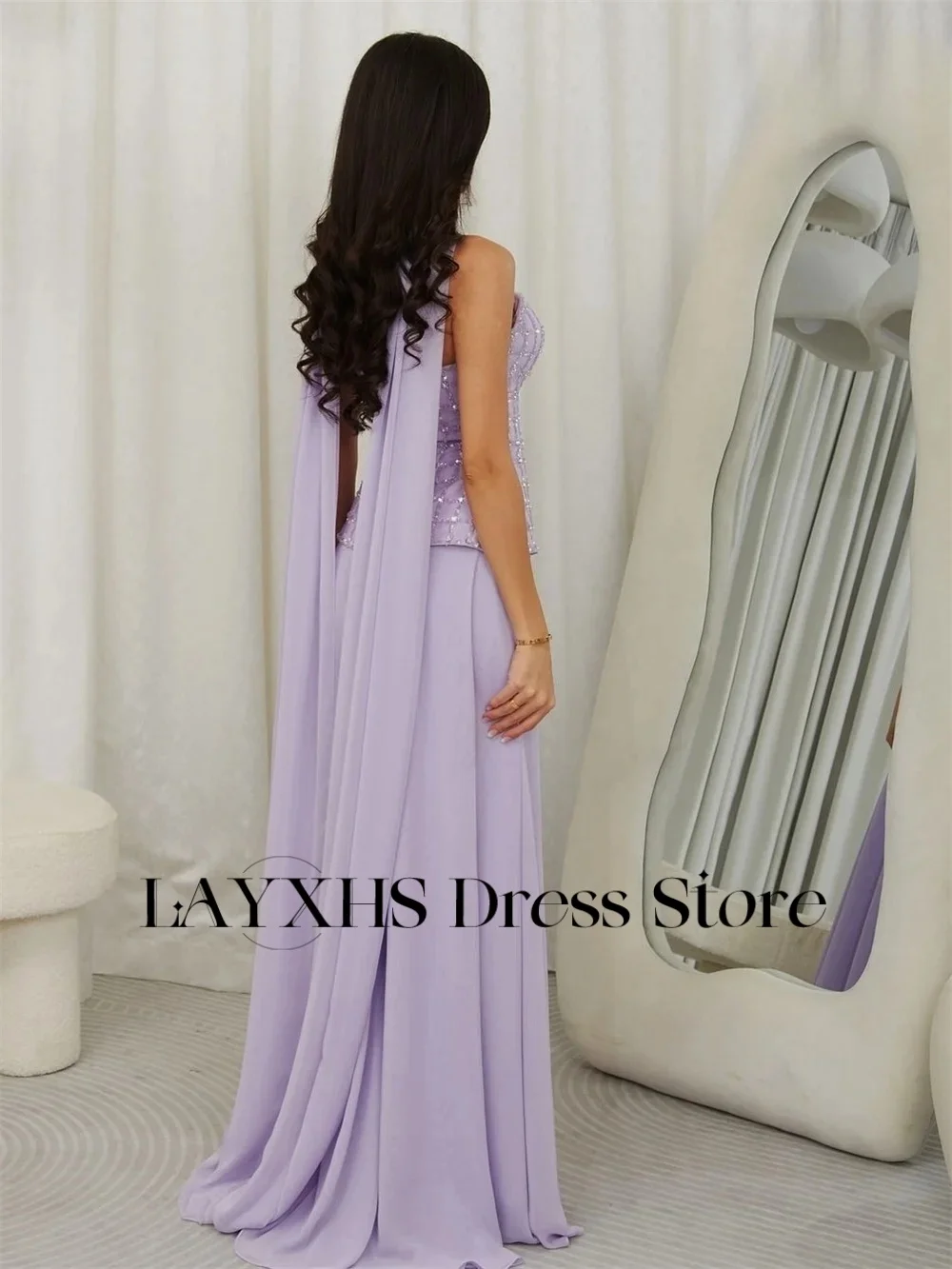 LAYXHS Elegante lila herzförmige Abendkleider, abnehmbarer Schal, A-Linie, bodenlang, Ballkleider, maßgeschneidert, فستان • Daug Menn Diego