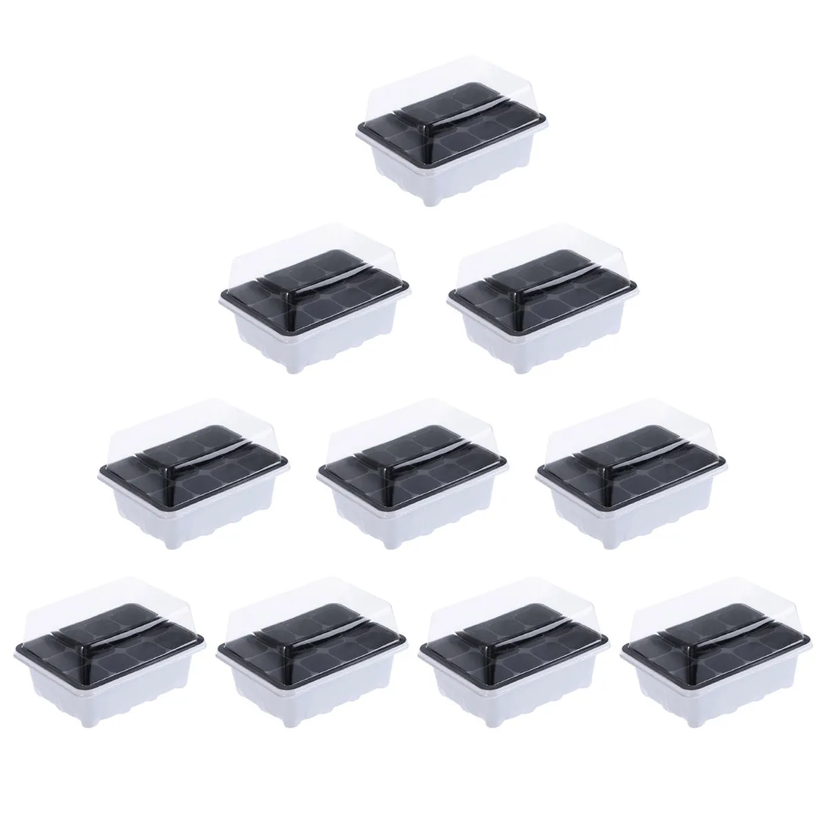 10Pack Seedling Nursery Box Tray Starter 12 Cells Transparent Dome Drainage Base Grower for Tomato Pepper